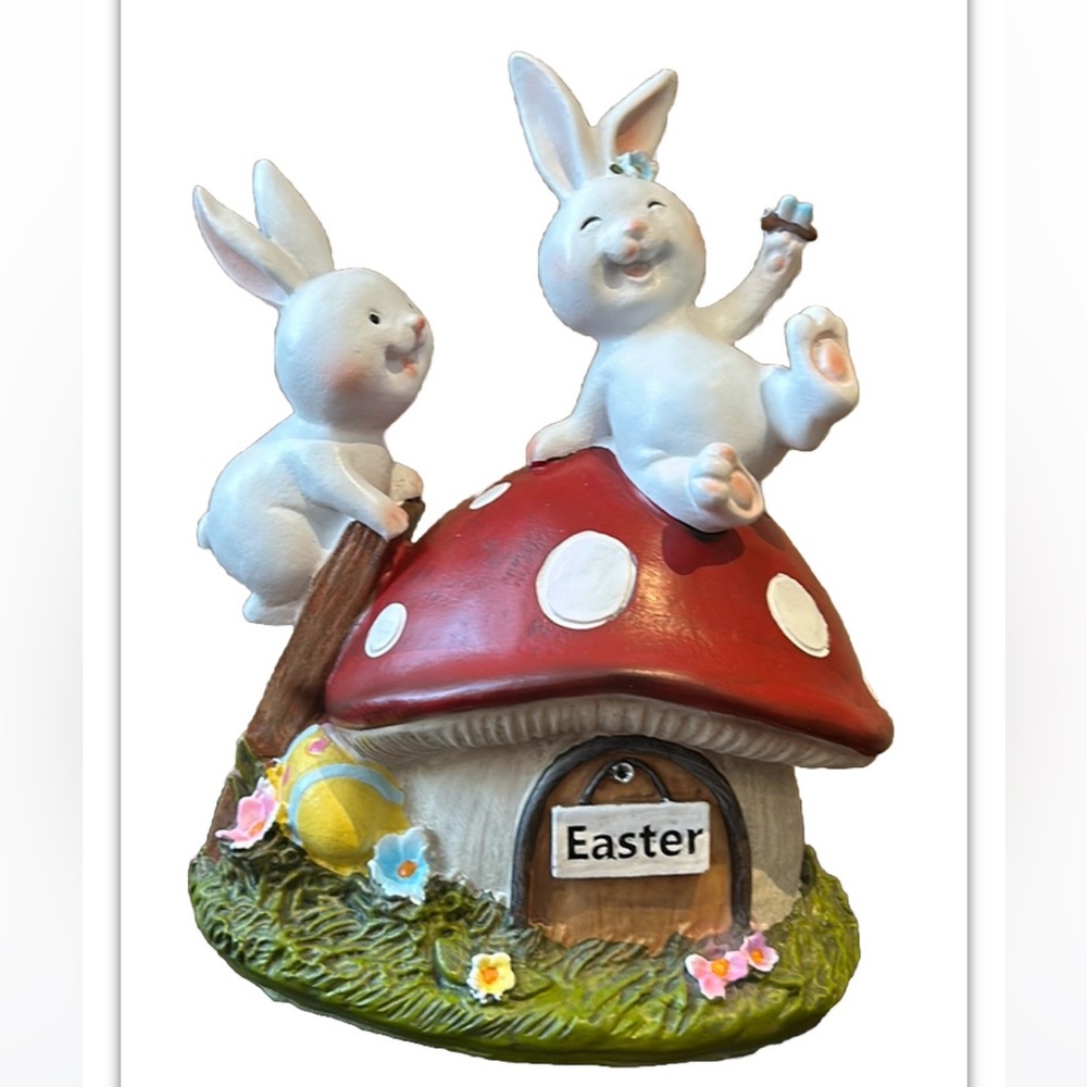 Cute Easter Figurine With Bunny And Mushroom House